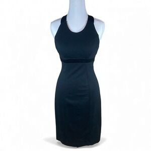 Vtg Y2K‎ Caché Dress 2 Black Empire Waist Back Bow Detail Wedding Formal Evening